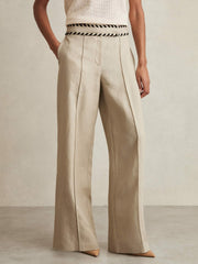 Linen Wide-Leg Whipstitch Trousers Neutral | Women