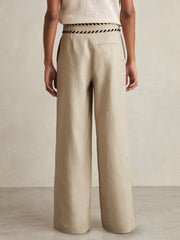 Linen Wide-Leg Whipstitch Trousers Neutral | Women