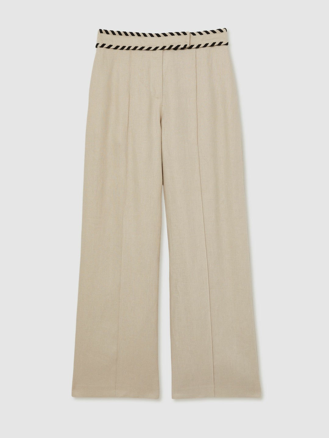 Petite Linen Wide-Leg Whipstitch Trousers Neutral | Women