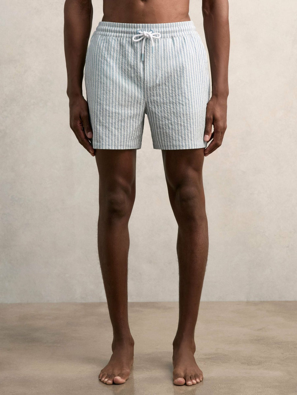 Seersucker Stripe Swim Shorts Soft Blue/White | Men