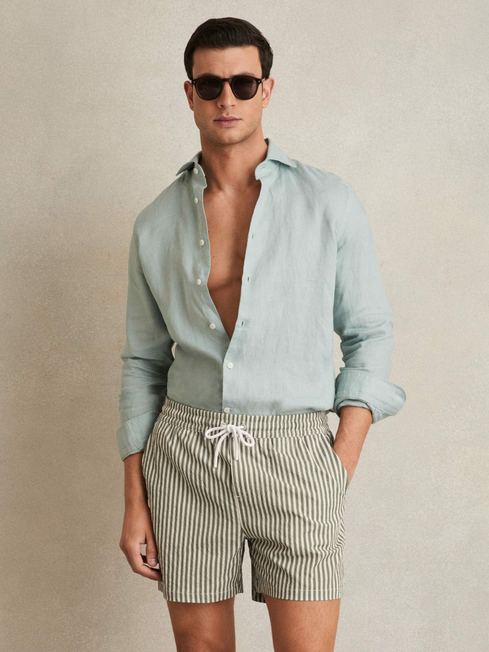 Seersucker Stripe Swim Shorts Sage/White | Men