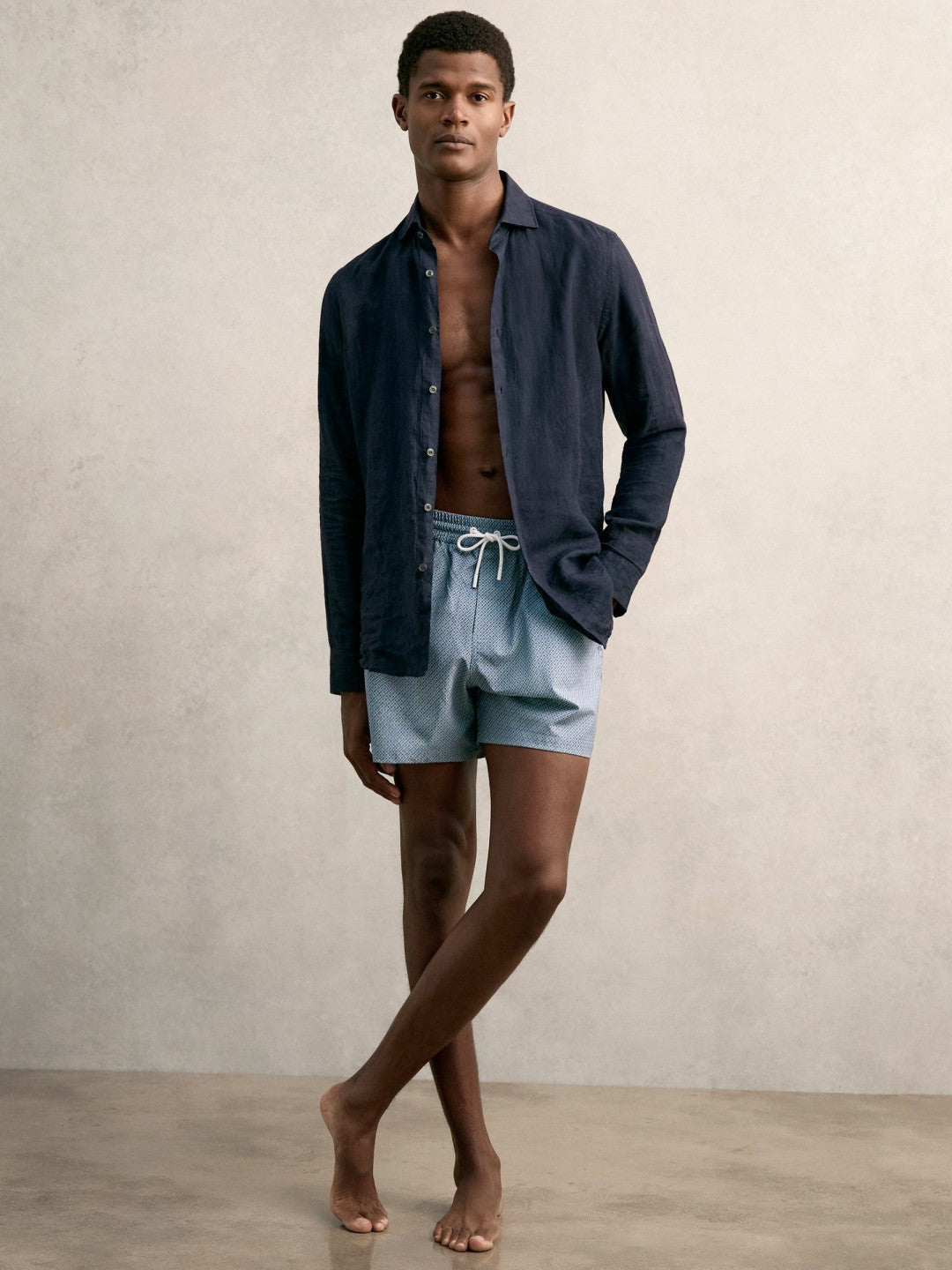 Drawstring Geometric Print Swim Shorts Airforce Blue | Men