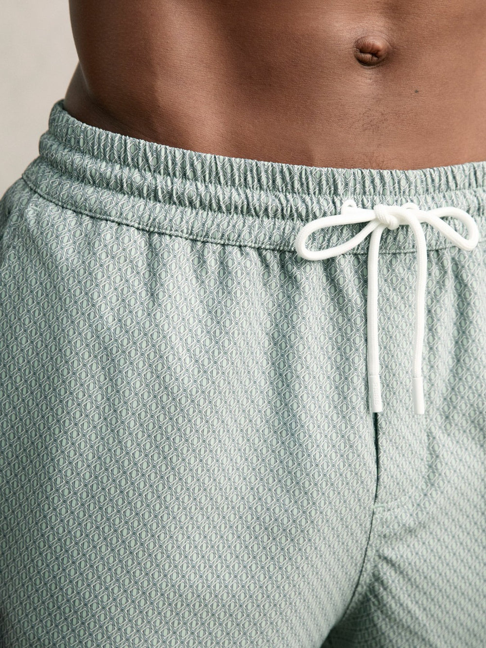 Drawstring Geometric Print Swim Shorts Pistachio Green | Men