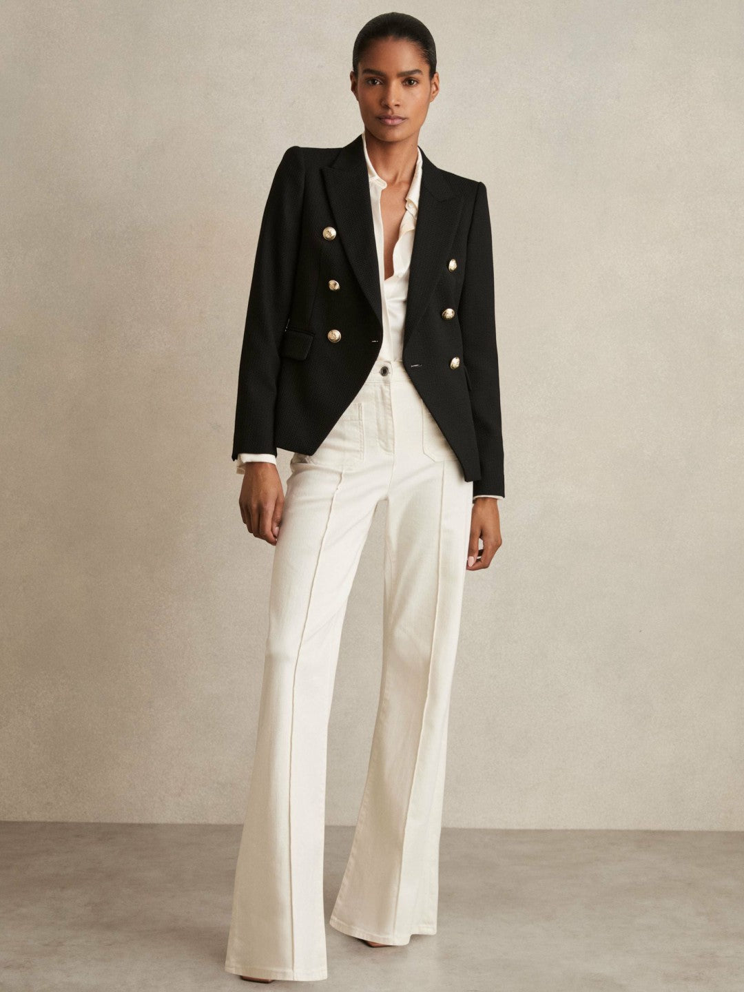 Tailored Fit Textured Double Breasted Blazer Black | Women