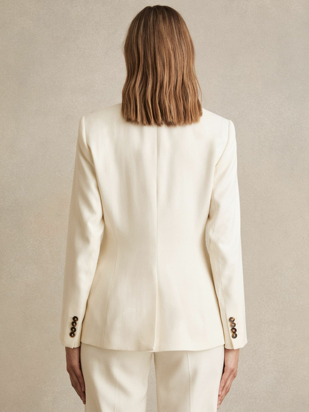 Petite Single-Breasted Peak-Lapel Tailored Blazer Cream | Women