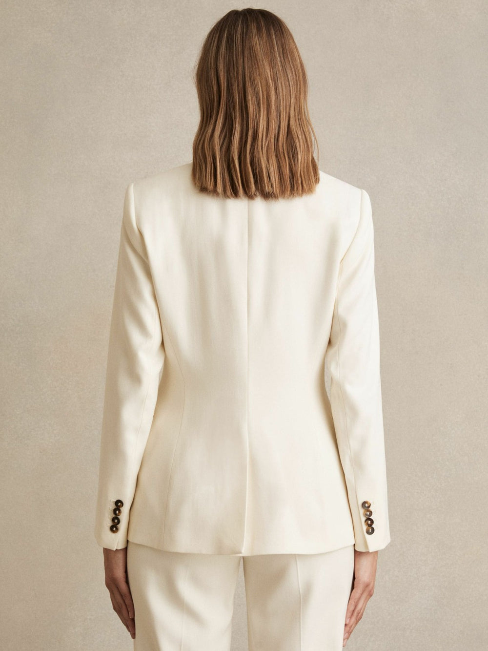 Petite Single-Breasted Peak-Lapel Tailored Blazer Cream | Women