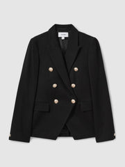 Petite Tailored Fit Textured Double Breasted Blazer Black | Women
