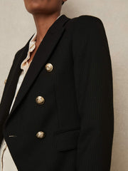 Petite Tailored Fit Textured Double Breasted Blazer Black | Women