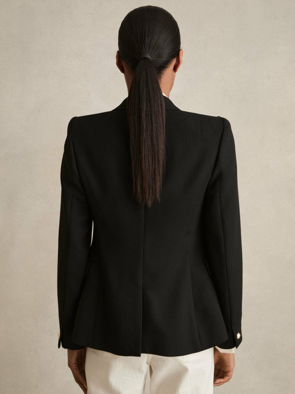 Petite Tailored Fit Textured Double Breasted Blazer Black | Women