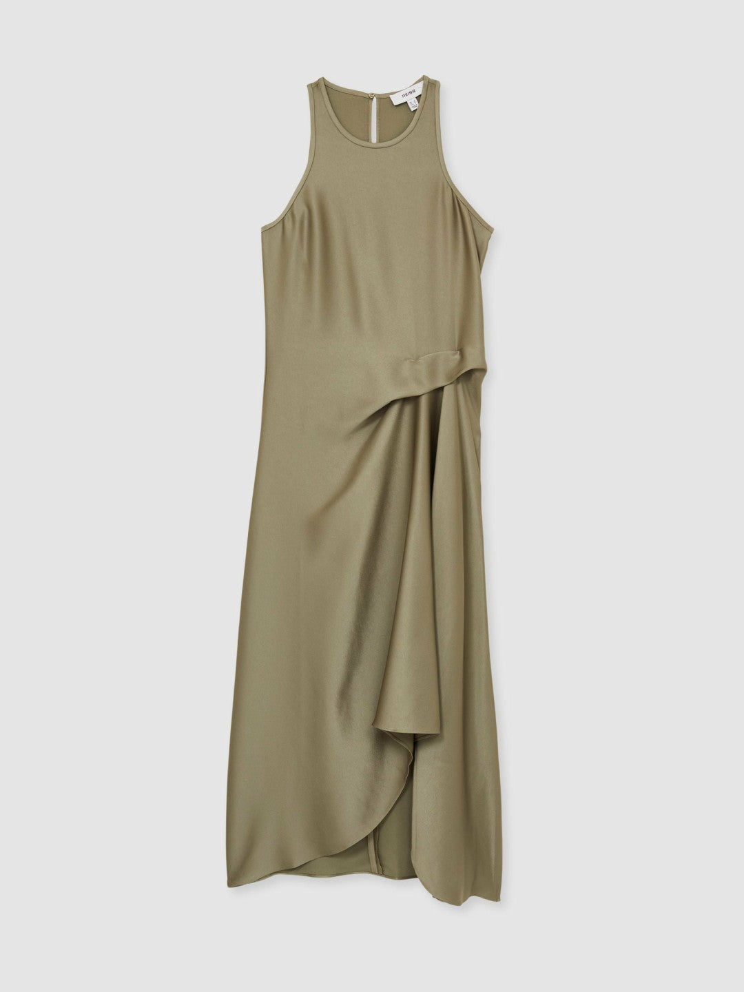Satin Drape Tuck Midi Dress Khaki | Women