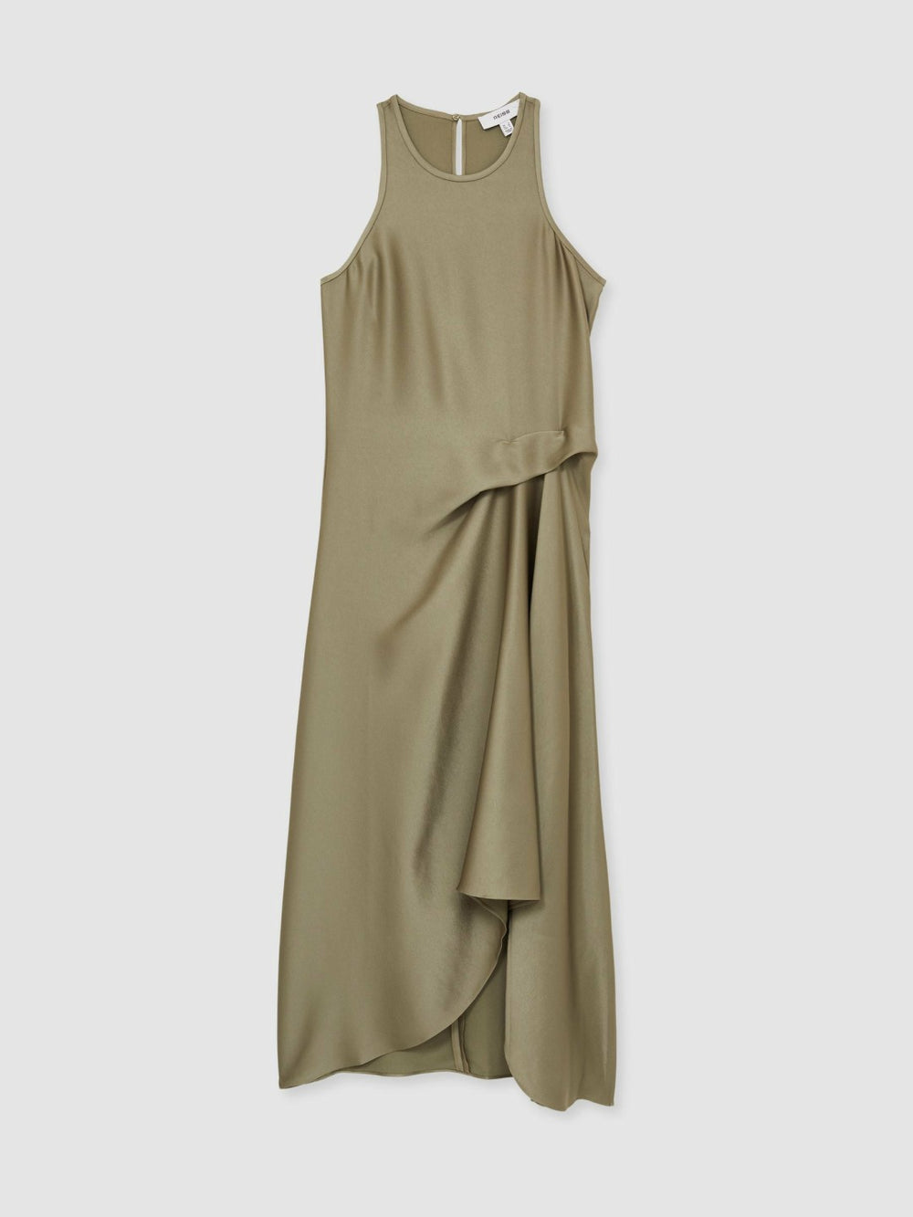 Satin Drape Tuck Midi Dress Khaki | Women