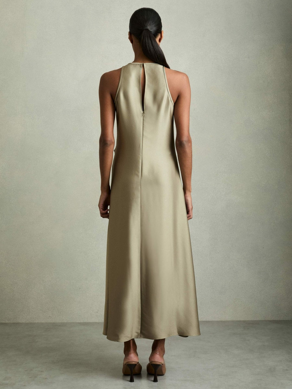 Satin Drape Tuck Midi Dress Khaki | Women