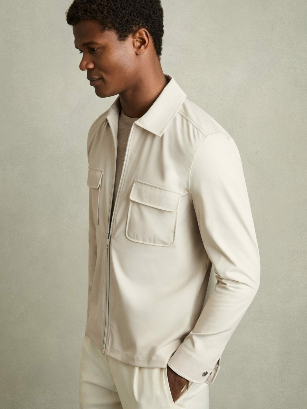 Technical Zip-Through Overshirt Stone | Men