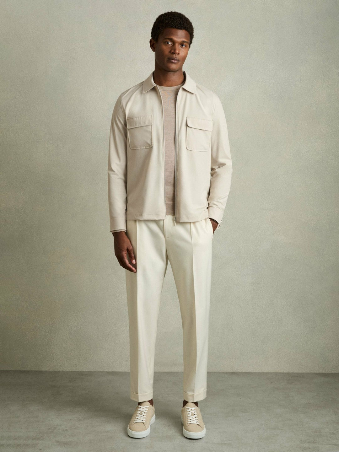 Technical Zip-Through Overshirt Stone | Men