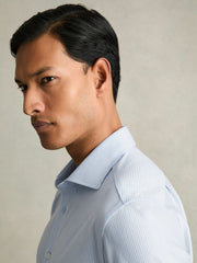 Cotton-Blend Cutaway-Collar Striped Shirt Blue Stripe | Men
