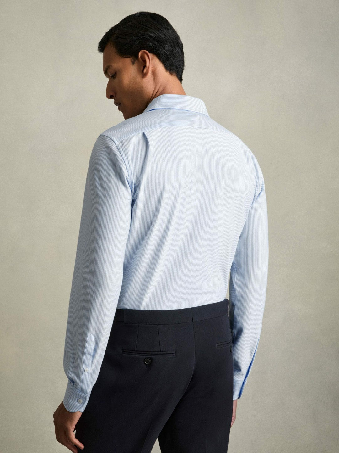 Cotton-Blend Cutaway-Collar Striped Shirt Blue Stripe | Men