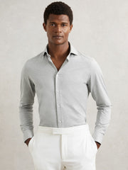 Cotton-Blend Jersey Cutaway-Collar Shirt Grey Melange | Men