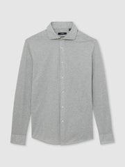 Cotton-Blend Jersey Cutaway-Collar Shirt Grey Melange | Men