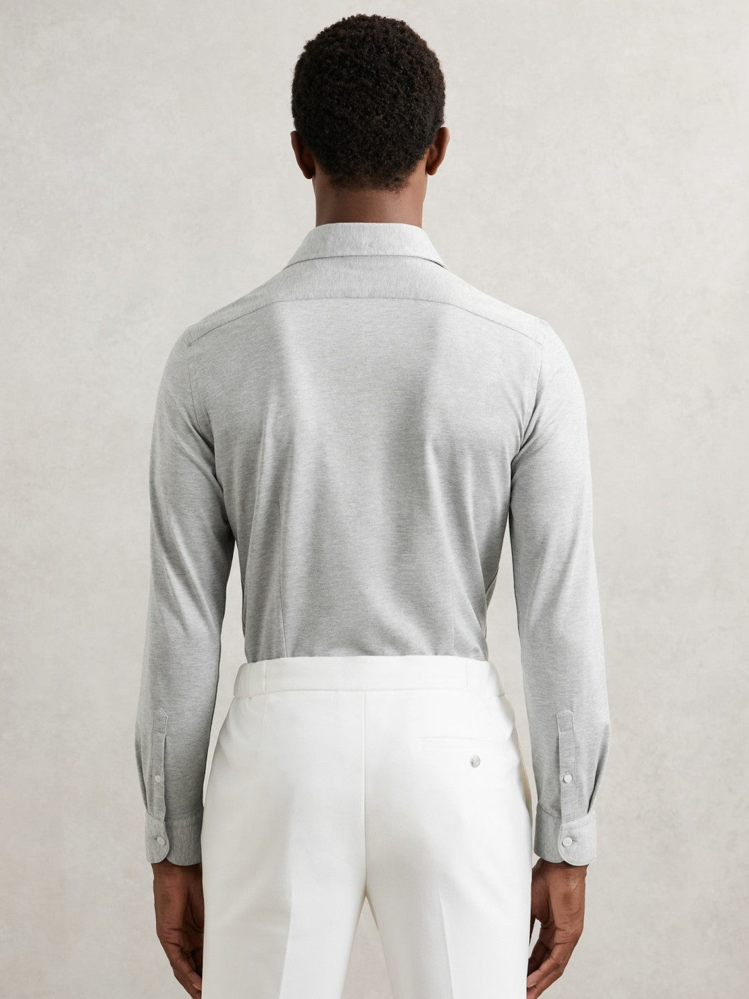 Cotton-Blend Jersey Cutaway-Collar Shirt Grey Melange | Men