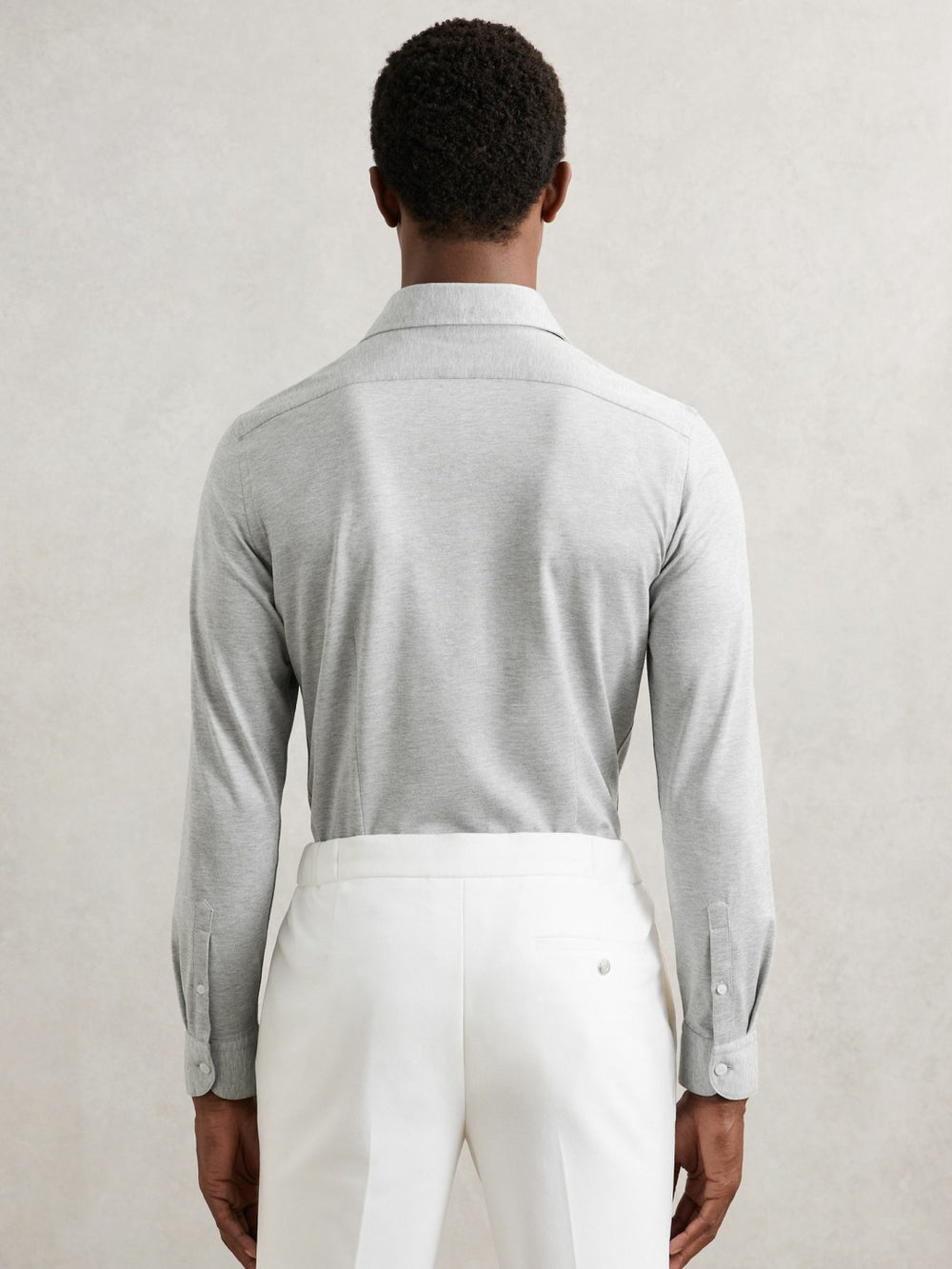 Cotton-Blend Jersey Cutaway-Collar Shirt Grey Melange | Men