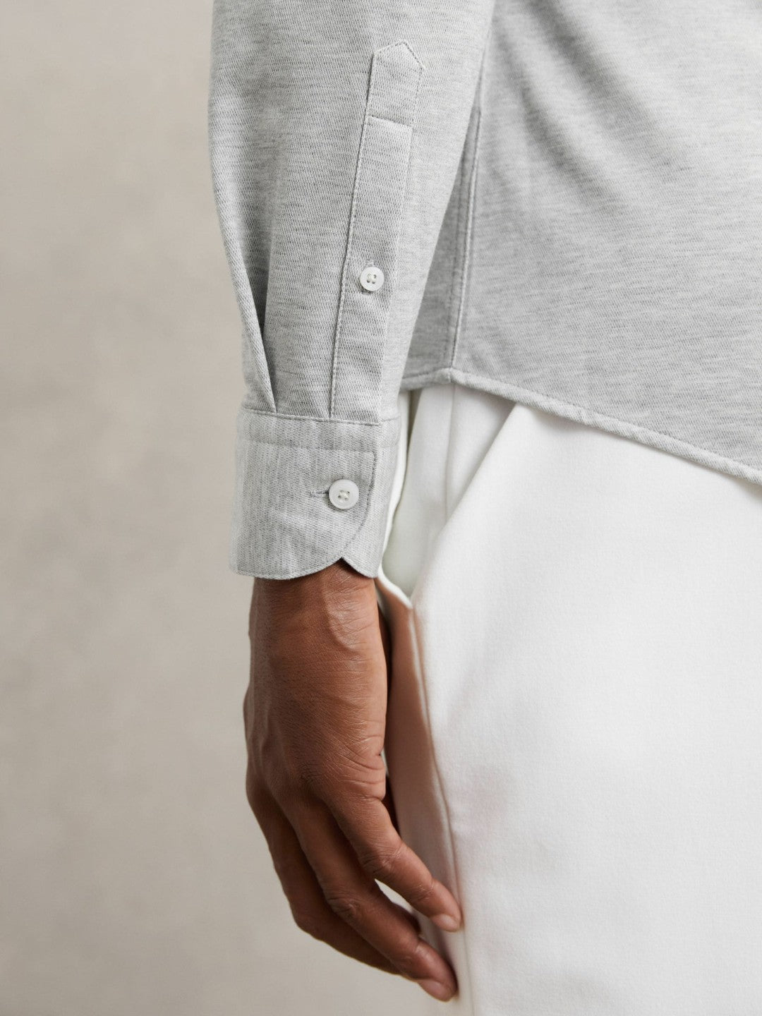 Cotton-Blend Jersey Cutaway-Collar Shirt Grey Melange | Men