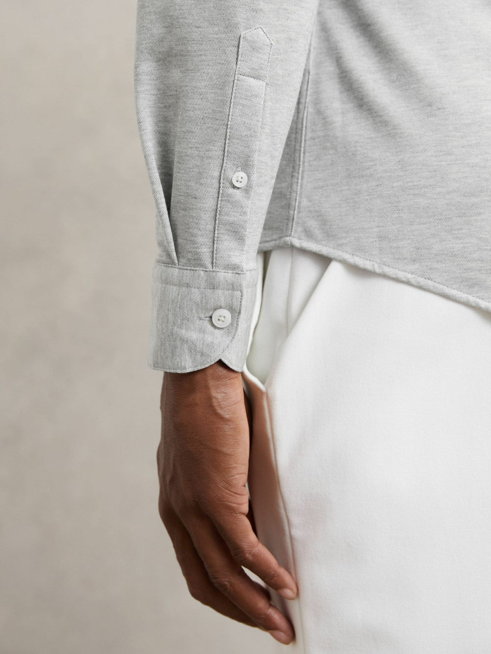 Cotton-Blend Jersey Cutaway-Collar Shirt Grey Melange | Men