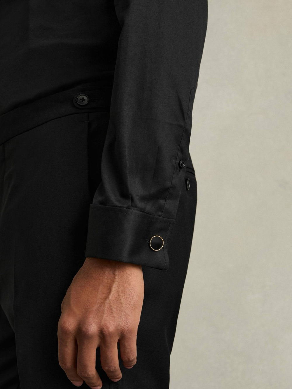 Regular Fit Slim-Fit Cotton Double-Cuff Shirt Black | Men