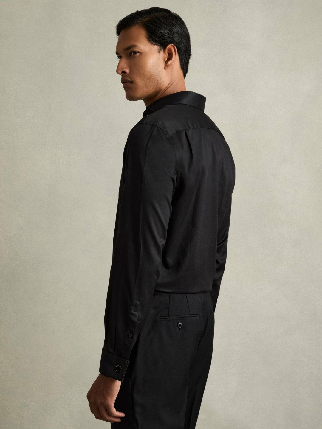 Regular Fit Slim-Fit Cotton Double-Cuff Shirt Black | Men
