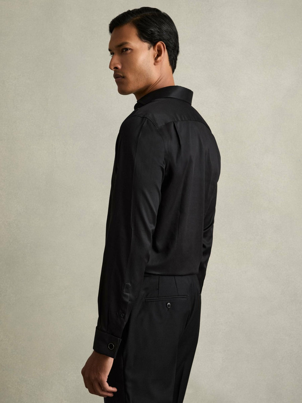 Regular Fit Slim-Fit Cotton Double-Cuff Shirt Black | Men