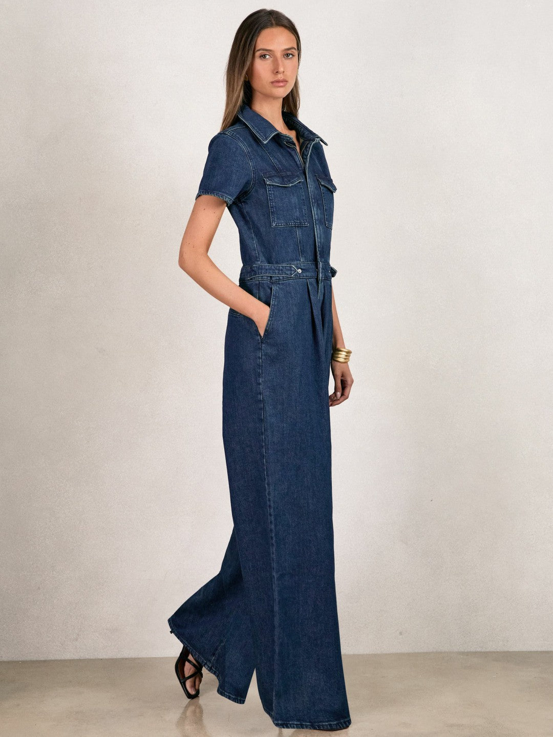 Good American Wide-Leg Denim Jumpsuit Dark Indigo | Women