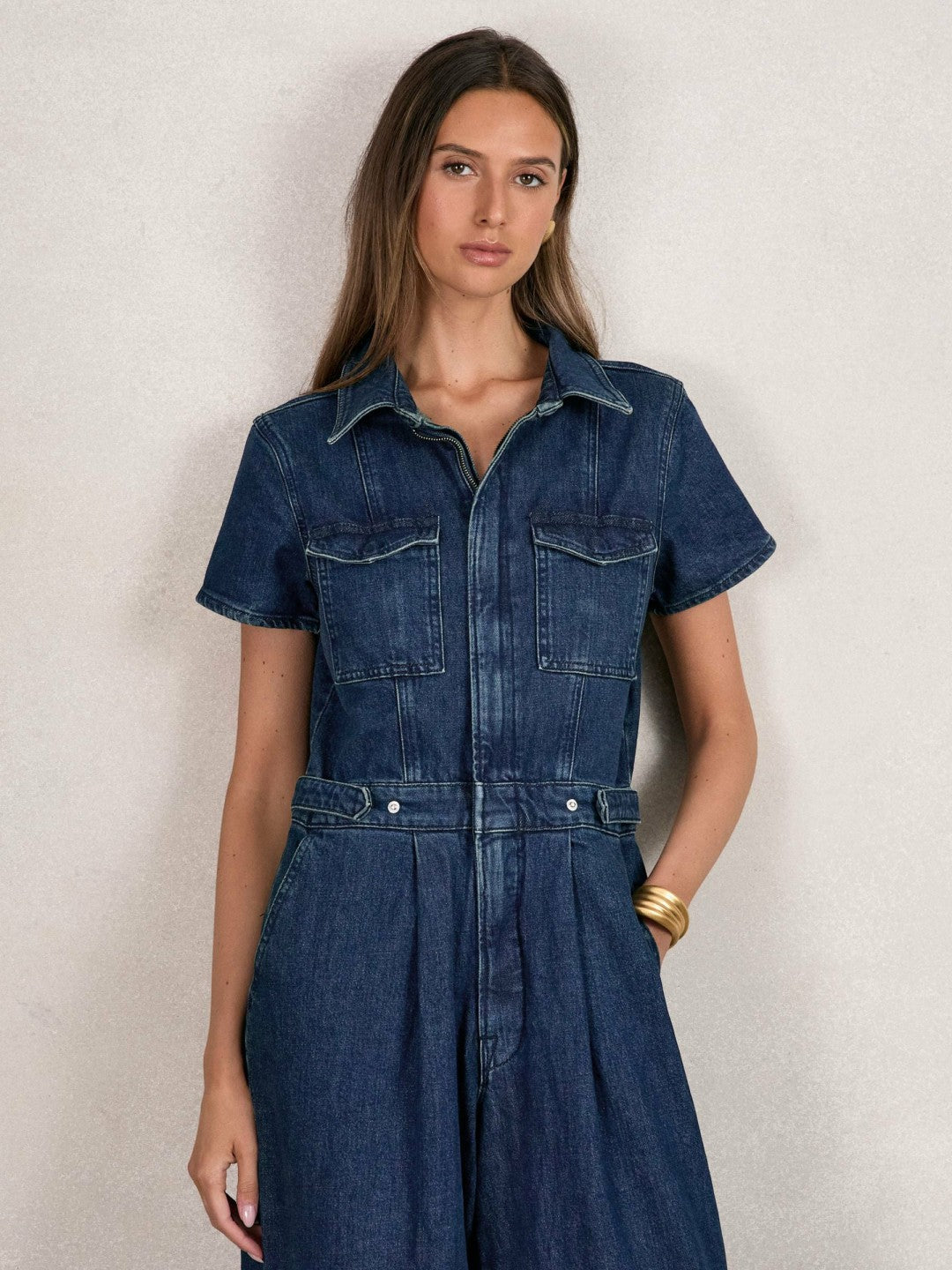 Good American Wide-Leg Denim Jumpsuit Dark Indigo | Women