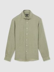 Linen Button-Through Shirt Thyme Green | Men