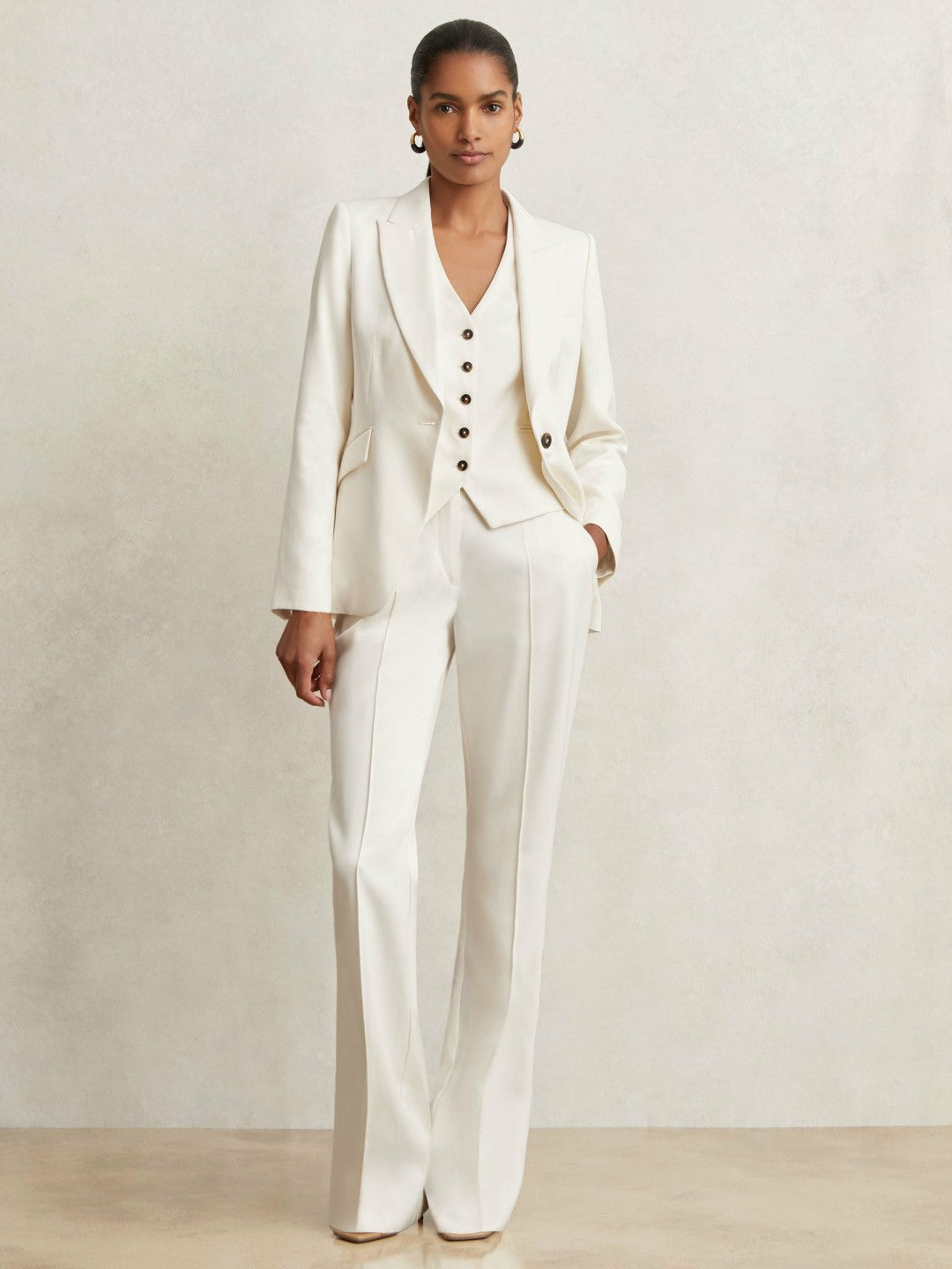 Single Breasted Tailored Waistcoat Cream | Women