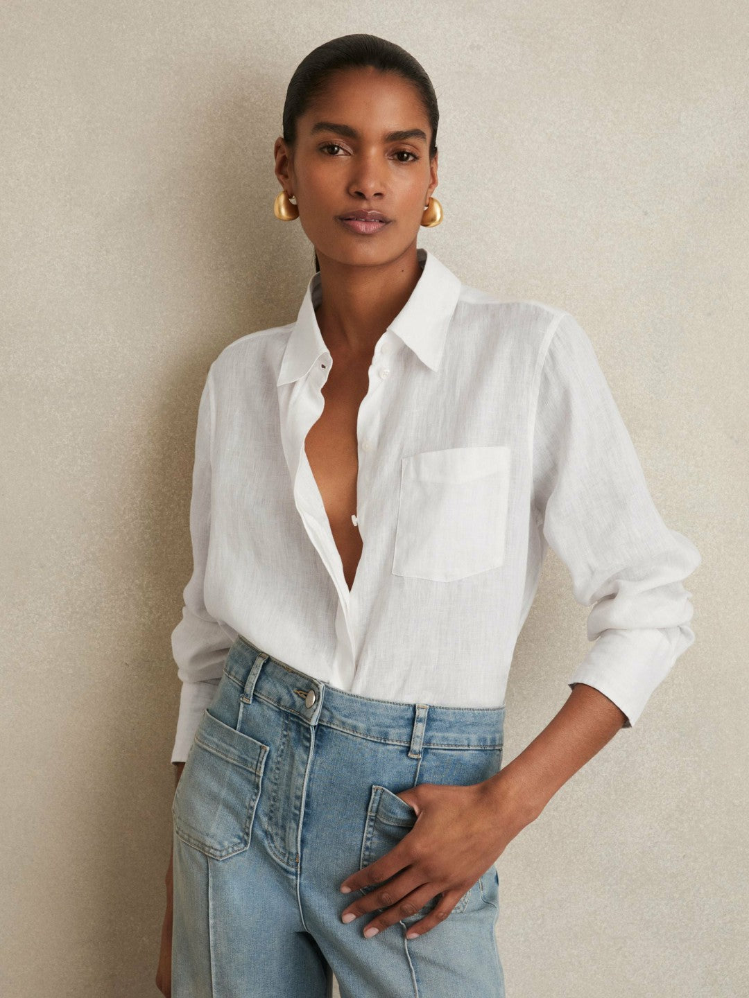Linen Button-Through Shirt White | Women