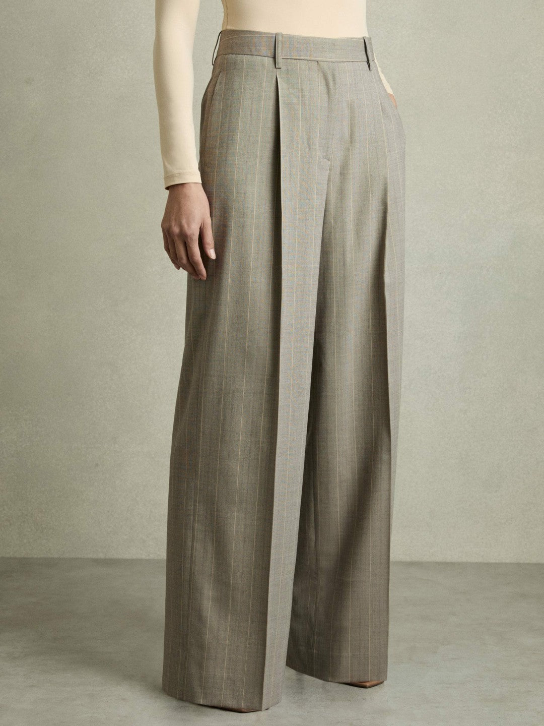 Wool-Blend Wide-Leg Pinstripe Trousers Grey | Women