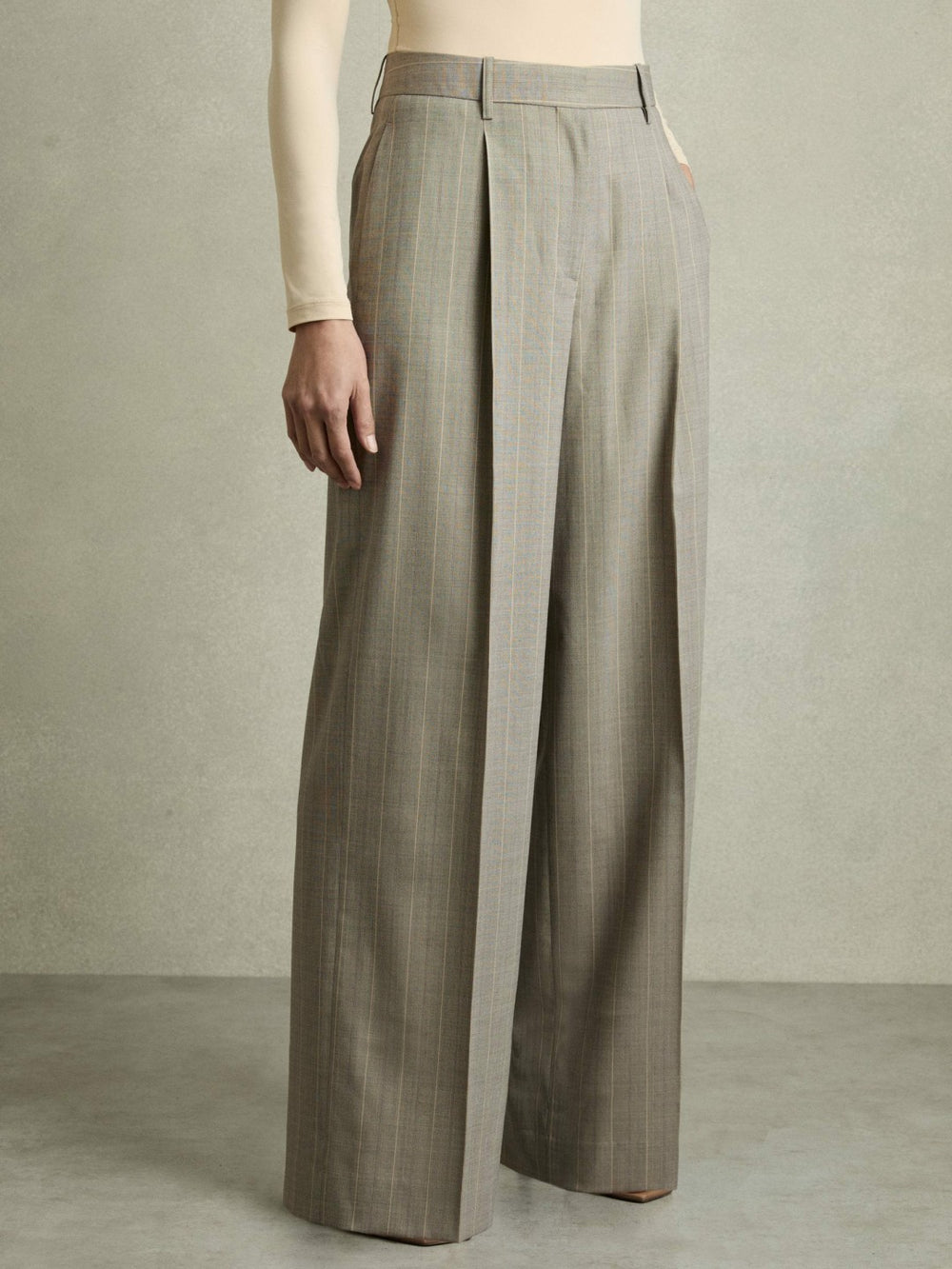 Wool-Blend Wide-Leg Pinstripe Trousers Grey | Women