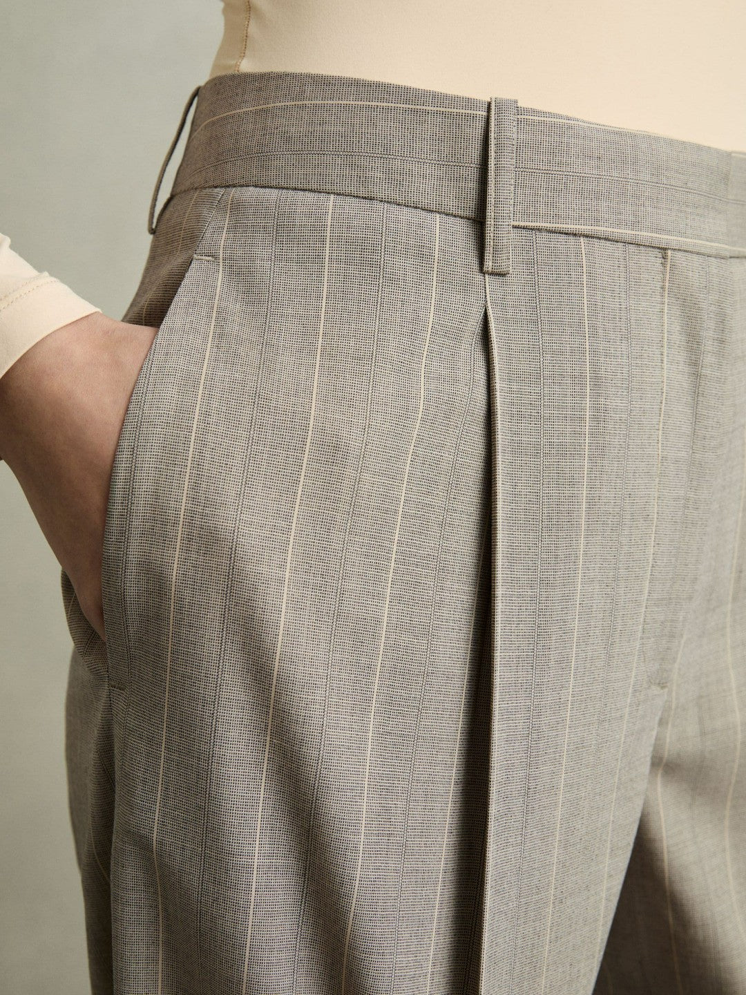 Wool-Blend Wide-Leg Pinstripe Trousers Grey | Women