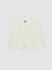 Single-Pleat Tailored Shorts Cream | Women