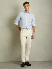 Linen Button-Through Shirt Pale Blue | Men