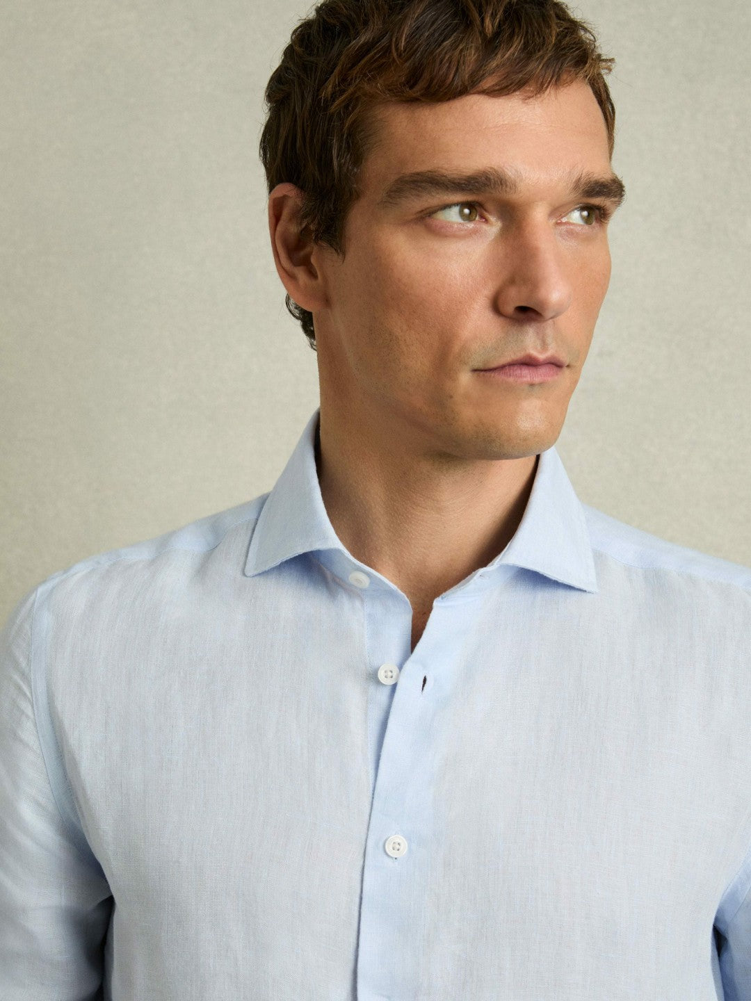 Linen Button-Through Shirt Pale Blue | Men