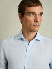 Linen Button-Through Shirt Pale Blue | Men