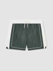 Colour-Block Piped-Trim Swim Shorts Dark Green/White | Men