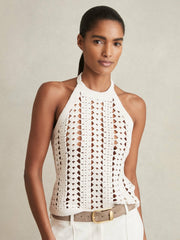 Cotton Crochet Halterneck Vest Top White | Women