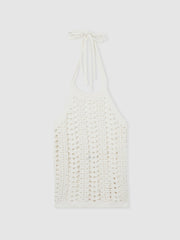 Cotton Crochet Halterneck Vest Top White | Women