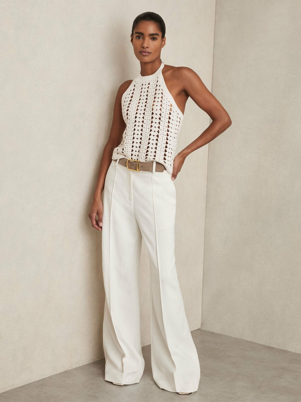 Cotton Crochet Halterneck Vest Top White | Women