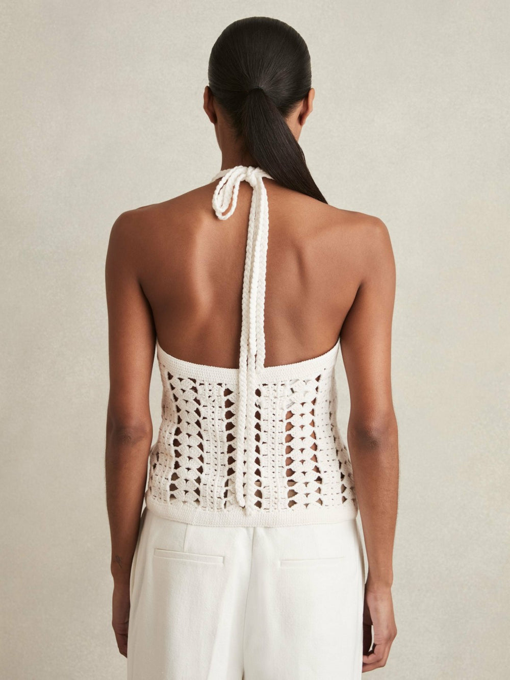 Cotton Crochet Halterneck Vest Top White | Women