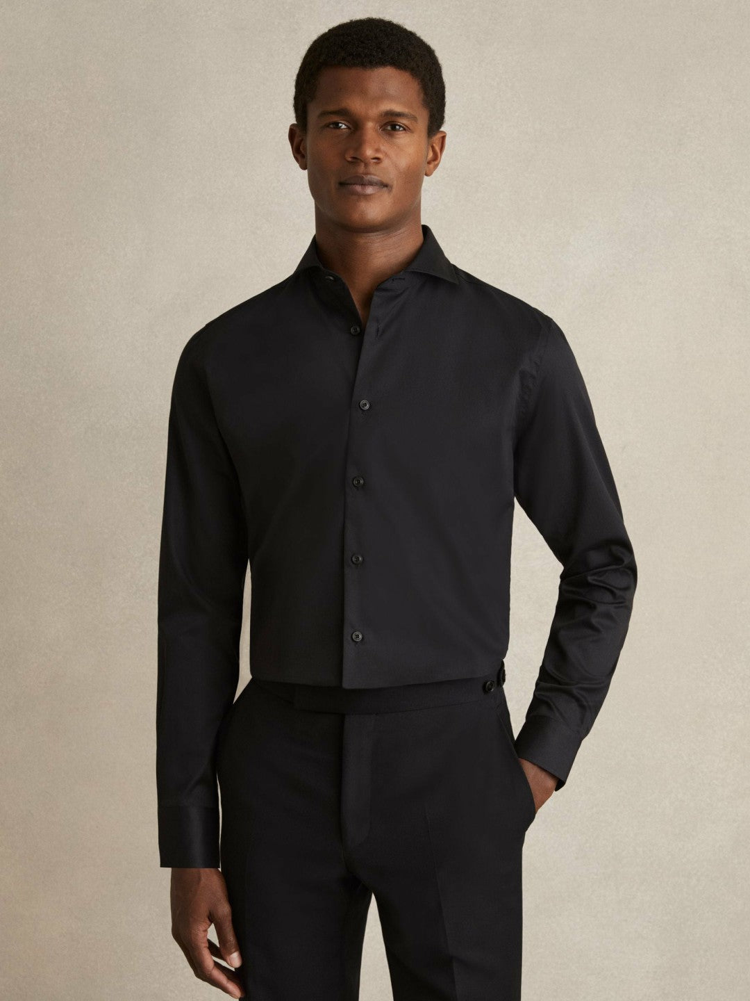 Regular Fit Cotton-Twill Two-Fold Shirt Slim-Fit Black | Men