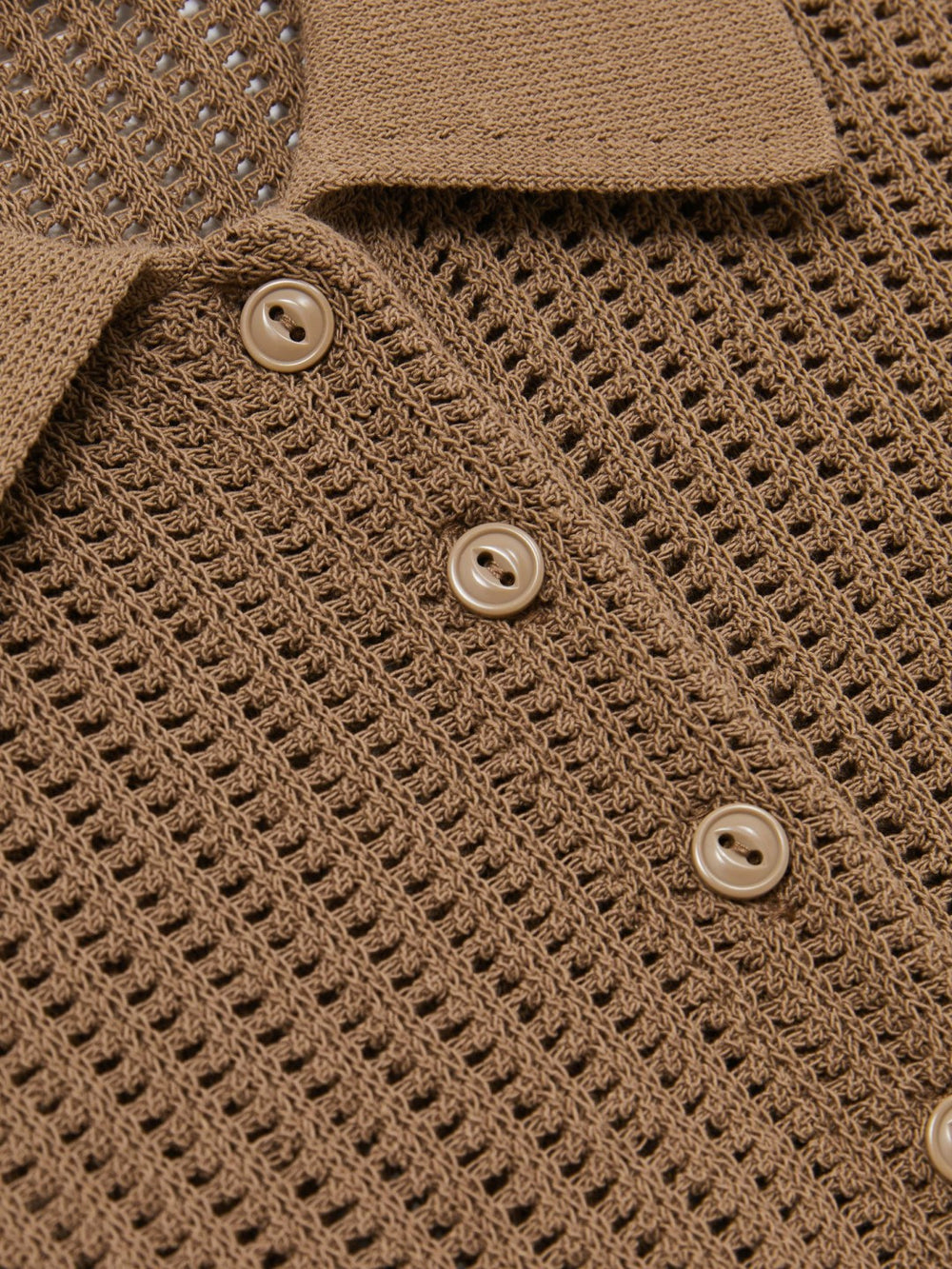 Cotton-Blend Open-Knit Polo Shirt Tan | Women