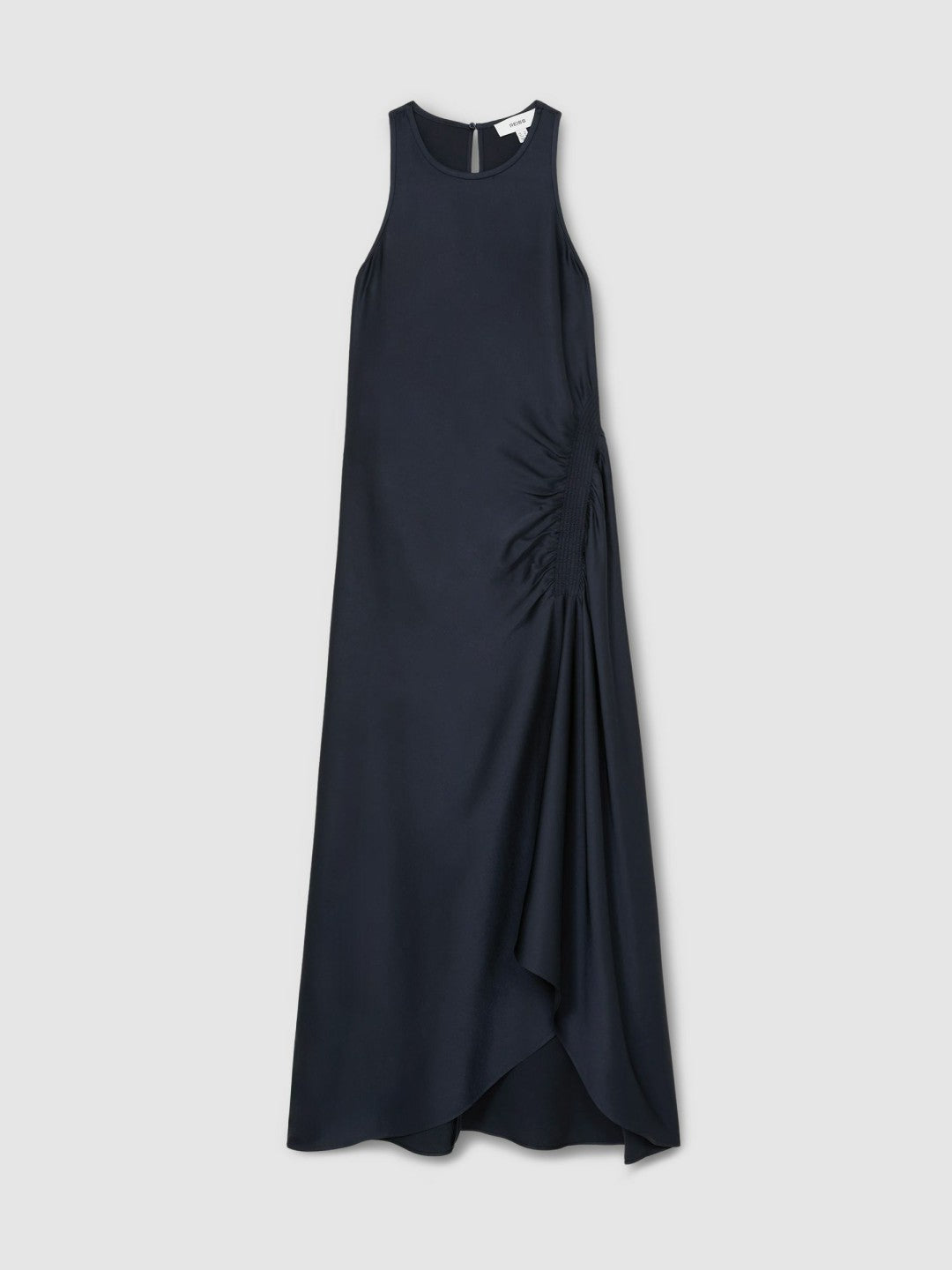 Satin Shirred Midi Dress Navy | Women