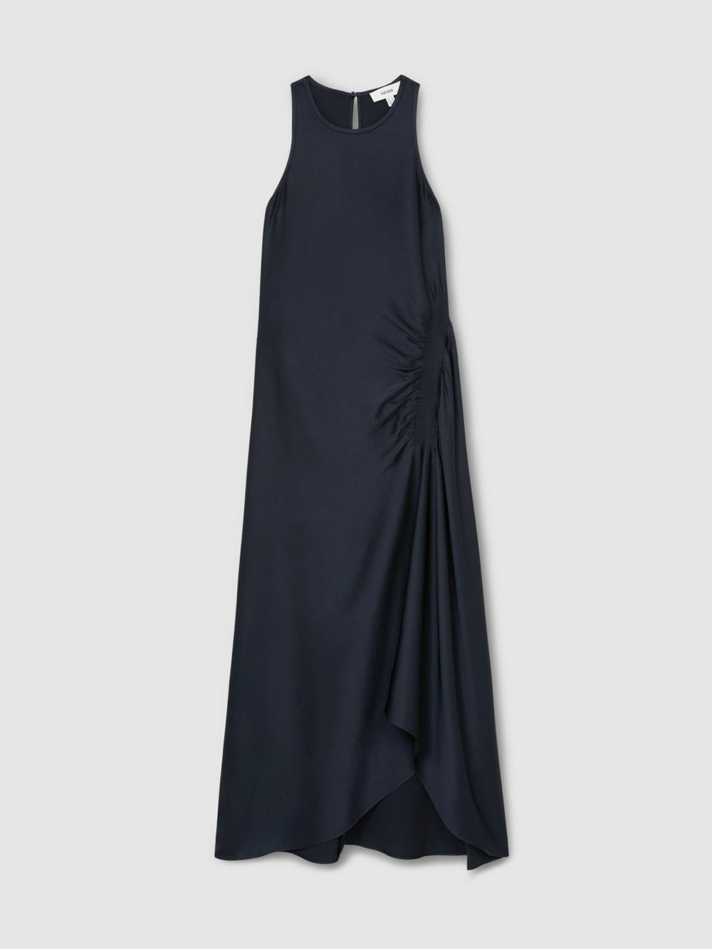 Satin Shirred Midi Dress Navy | Women